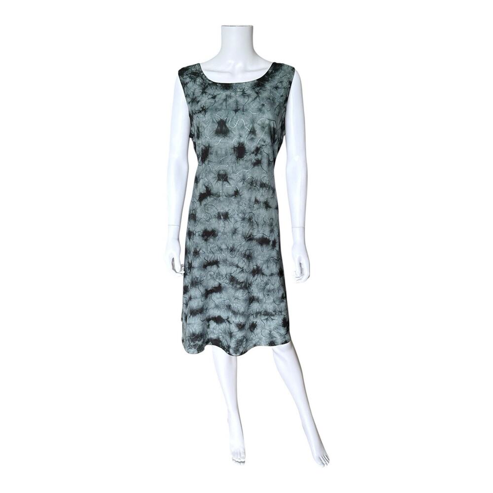 SB Dress Womens Medium Blue Tie Dye Rayon Sleeveless Tie Back Embroidered Midi